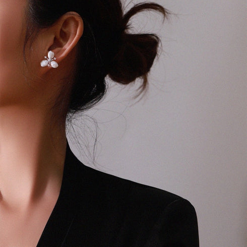 Three-Leaf Flower Keshi Pearl Petal Earrings